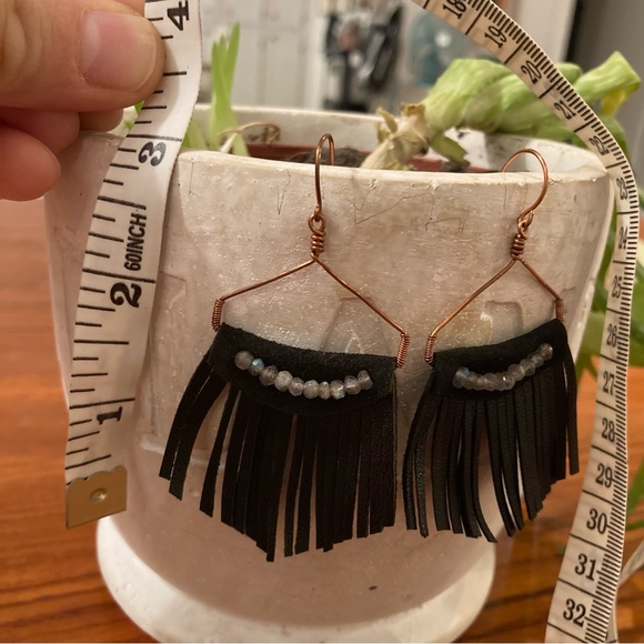 Handmade Earrings.
Recycled Lamb Leather & Copper. With Labradorite Beads. - Picture 2 of 4